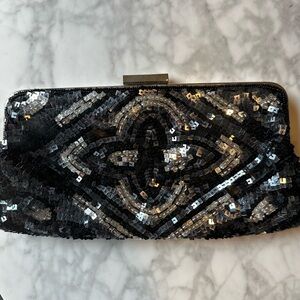 BCBG Max Azria Black and Silver Sequin Clutch